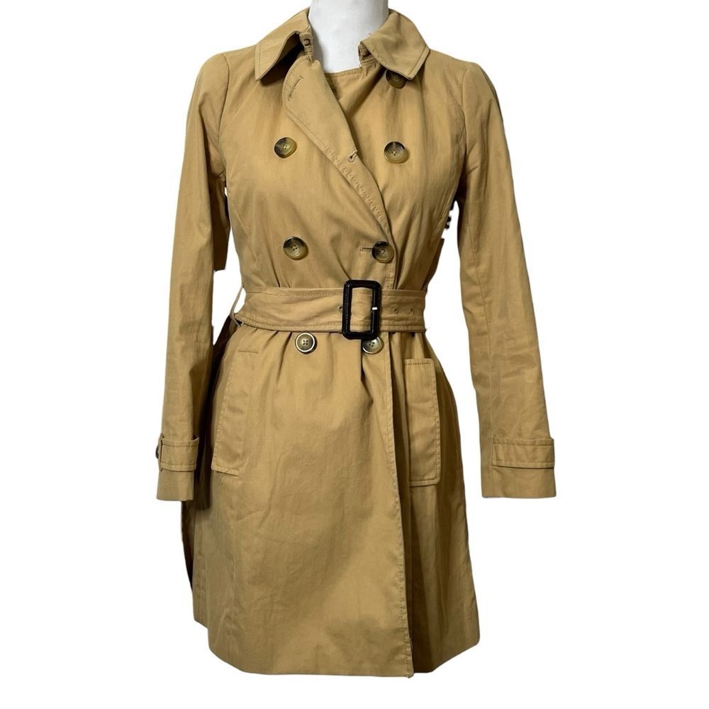 J.Crew Icon Trench Coat Size 0P Khaki Tan Double Breasted Classic Petite - Picture 2 of 10